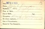 Voter registration card of Mary E. Duggen, Hartford, October 15, 1920