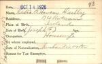 Voter registration card of Delia A. Havens Dully, Hartford, October 14, 1920