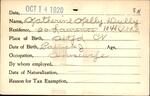 Voter registration card of Katherine Kelly Dully, Hartford, October 14, 1920