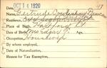 Voter registration card of Gertrude Cowlishaw Duncan, Hartford, October 14, 1920