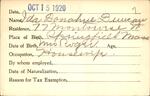 Voter registration card of Ida Donahue Duncan, Hartford, October 15, 1920