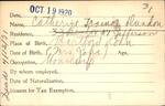 Voter registration card of Catherine Trainor Dundon, Hartford, October 19, 1920