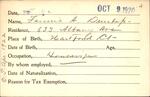 Voter registration card of Fannie H. Dunlap, Hartford, October 9, 1920