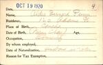 Voter registration card of Aldea Bernard Dunn, Hartford, October 19, 1920