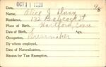 Voter registration card of Alice J. Dunn, Hartford, October 11, 1920