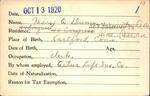 Voter registration card of Mary A. Dunn, Hartford, October 13, 1920