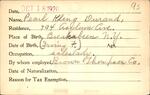 Voter registration card of Pearl Kling Durand, Hartford, October 18, 1920