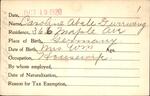 Voter registration card of Caroline Abele Durrwang, Hartford, October 19, 1920