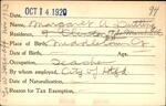 Voter registration card of Margaret A. Dutting, Hartford, October 14, 1920