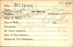 Voter registration card of Ruth Abbey Dutton, Hartford, October 19, 1920