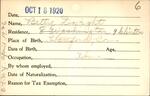 Voter registration card of Betty Dwight, Hartford, October 18, 1920