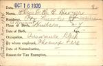 Voter registration card of Elizabeth C. Dwyer, Hartford, October 16, 1920