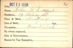Voter registration card of Helen G. Dwyer, Hartford, October 13, 1920