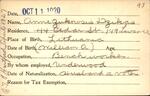 Voter registration card of Anne Zukowsis Dzikas, Hartford, October 11, 1920