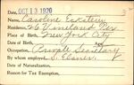 Voter registration card of Caroline Eckstein, Hartford, October 13, 1920
