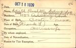 Voter registration card of Edith Rushton Edwards, Hartford, October 18, 1920