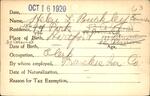 Voter registration card of Helen L. Buckley (Edwards), Hartford, October 16, 1920