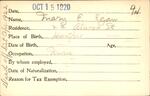 Voter registration card of Mary E. Egan, Hartford, October 15, 1920