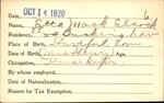 Voter registration card of Etta Mack Elcock, Hartford, October 14, 1920