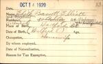 Voter registration card of Edith Bassett Elliott, Hartford, October 14, 1920