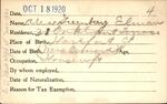 Voter registration card of Alice Greenberg Elman, Hartford, October 18, 1920