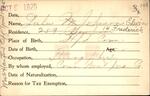 Voter registration card of Lulu M. Johnson (Elwin), Hartford, October 9, 1920