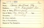 Voter registration card of Carrie Hubbard Ely, Hartford, October 14, 1920