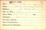 Voter registration card of Janet McCrone English, Hartford, October 15, 1920