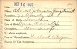 Voter registration card of Alvida Johnson Englund, Hartford, October 16, 1920