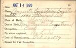 Voter registration card of Augusta Engstrom Engstrand, Hartford, October 14, 1920
