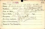 Voter registration card of Fannie Hills Entress, Hartford, October 18, 1920