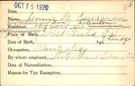 Voter registration card of Jennie M. Esserman, Hartford, October 15, 1920