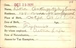 Voter registration card of Dora Antupitzky (Evans), Hartford, October 19, 1920