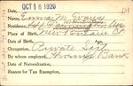 Voter registration card of Emma M. Evans, Hartford, October 16, 1920