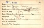 Voter registration card of Ida Moye Evans, Hartford, October 18, 1920
