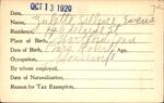 Voter registration card of Zulette Sillence Ewens, Hartford, October 13, 1920