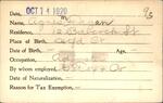 Voter registration card of Agnes M. Fagan, Hartford, October 14, 1920