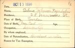 Voter registration card of Selma Johnson Fagerholm, Hartford, October 13, 1920