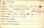Voter registration card of Mary Cianci Falcone, Hartford, October 12, 1920