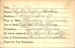 Voter registration card of Phyllis Falding Bullis, Hartford, October 11, 1920