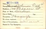 Voter registration card of Hannah Johnson Fall, Hartford, October 14, 1920