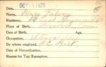Voter registration card of Mary Falvey, Hartford, October 15, 1920