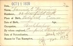 Voter registration card of Fannie E. Fanning, Hartford, October 11, 1920