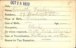 Voter registration card of Dorothy Farber, Hartford, October 15, 1920