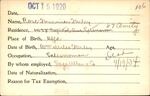 Voter registration card of Rose Fournier Farley, Hartford, October 15, 1920