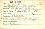 Voter registration card of Orpha A. Farmer, Hartford, October 16, 1920