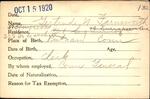 Voter registration card of Gertrude N. Farnsworth, Hartford, October 15, 1920