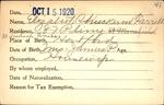 Voter registration card of Elizabeth Shuckerow Farrell, Hartford, October 15, 1920