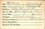 Voter registration card of Nellie J. Carroll (Farrell), Hartford, October 18, 1920