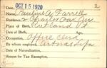 Voter registration card of Pauline A. Farrell, Hartford, October 15, 1920